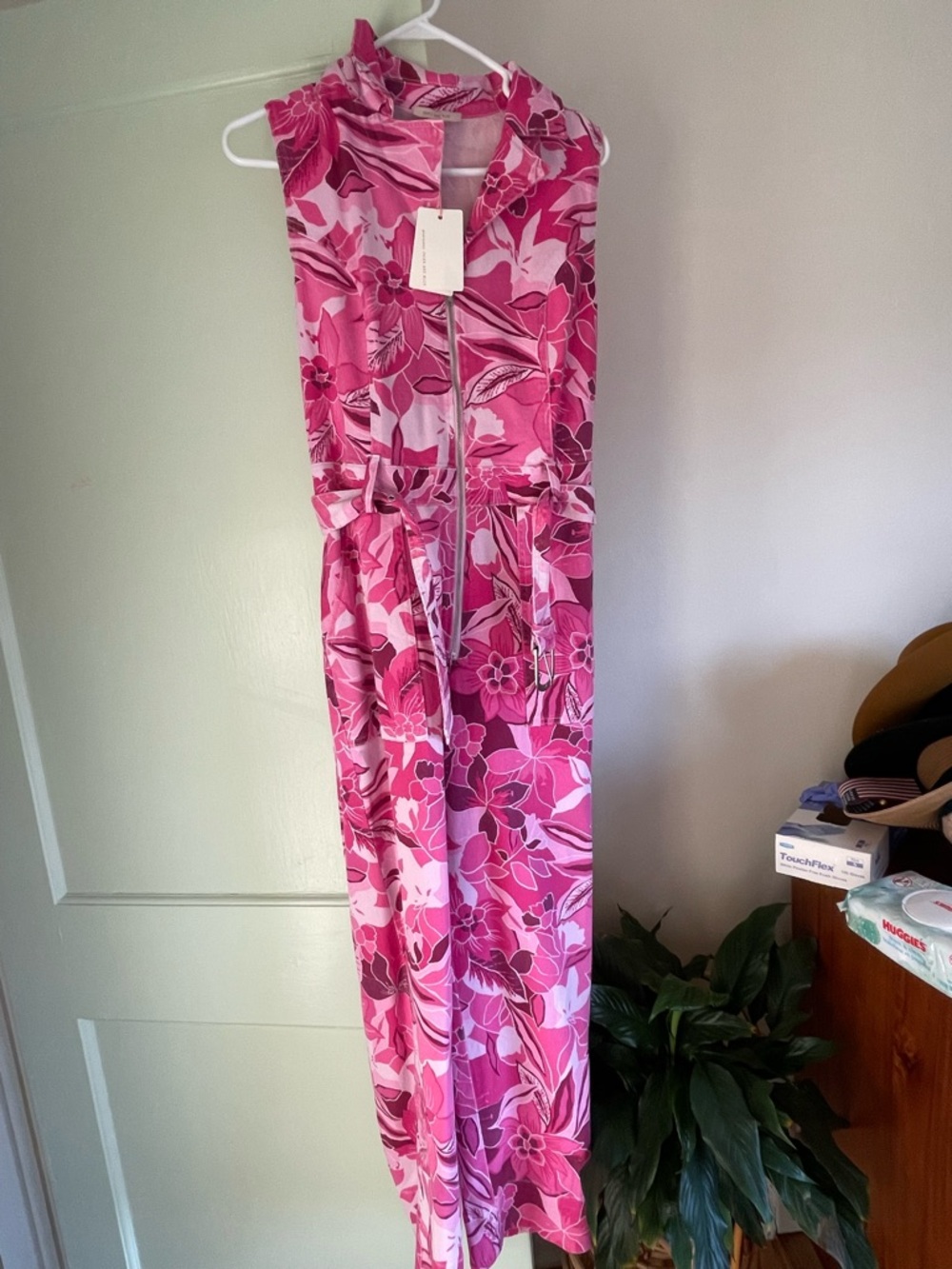 Skies Are Blue Pink Floral Sleeveless Zip-Front Jumpsuit